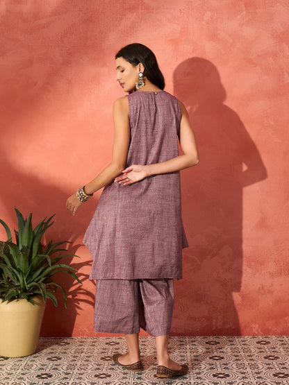 InWeave Mauve Lurex Short Palazzo Kurta Set