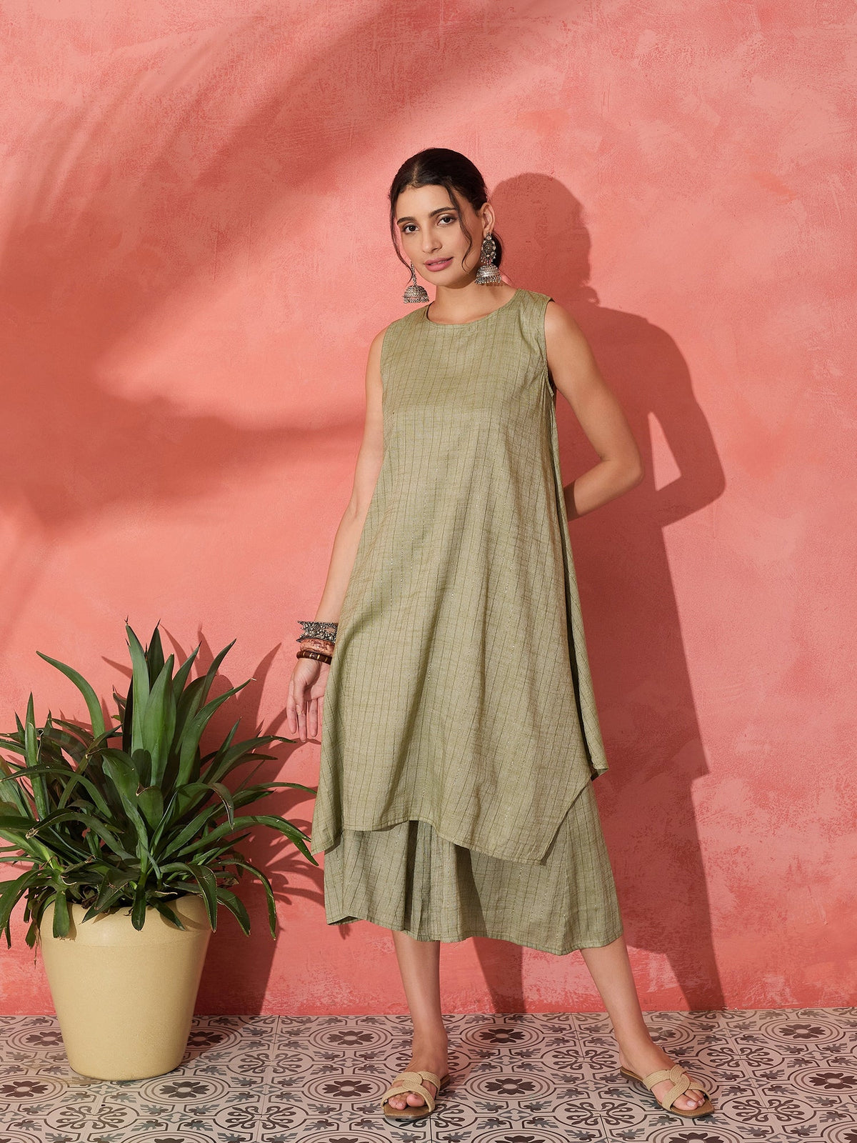 InWeave Olive Lurex Short Palazzo Kurta Set
