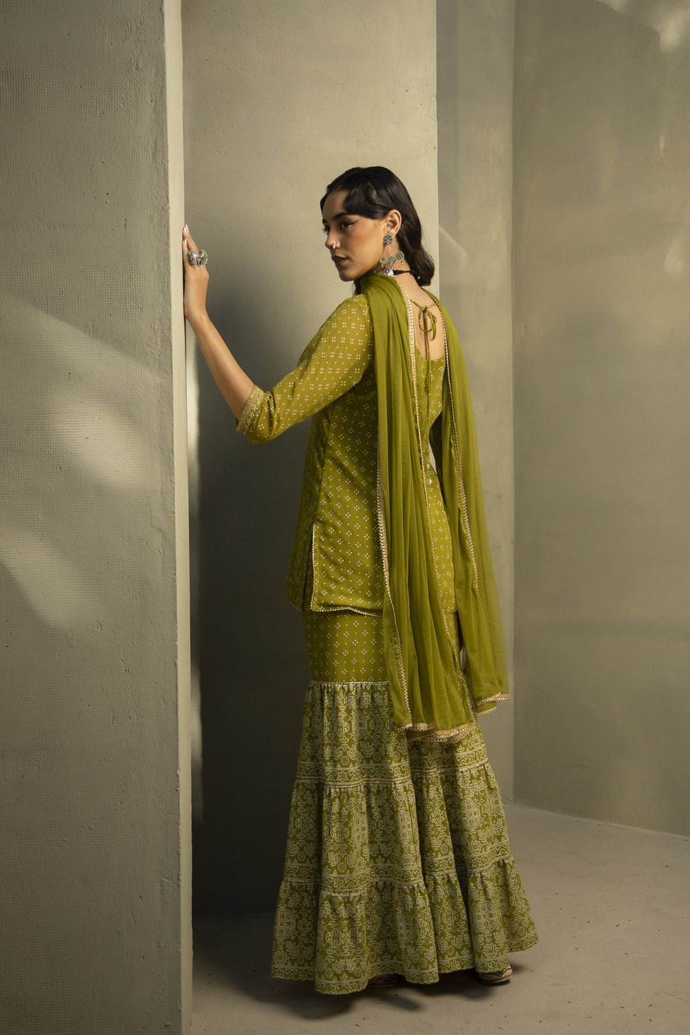 Juniper Green Georgette Festive Embroidered Printed Straight Skd For Women