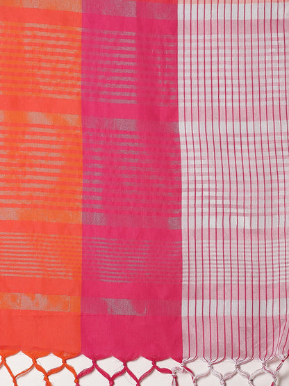 Saree Mall Pink & Orange Checked Saree