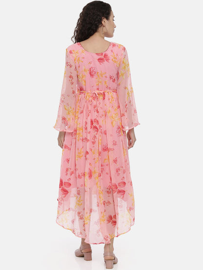 Souchii Women Beautiful Pink Floral Printed A-Line Dress
