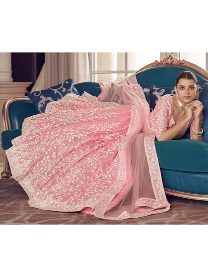 Myra Pink Organza Embroidered Designer Lehenga