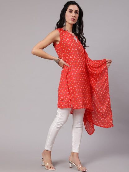 Aks Bandhani Printed Extended Sleeves Kaftan Kurta