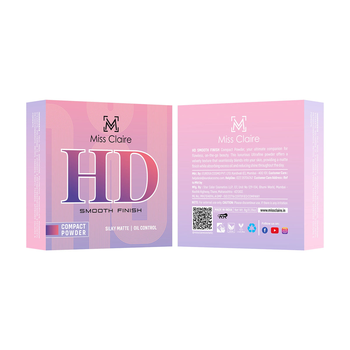 Miss Claire Hd Compact Powder - 02 Silken Vanilla