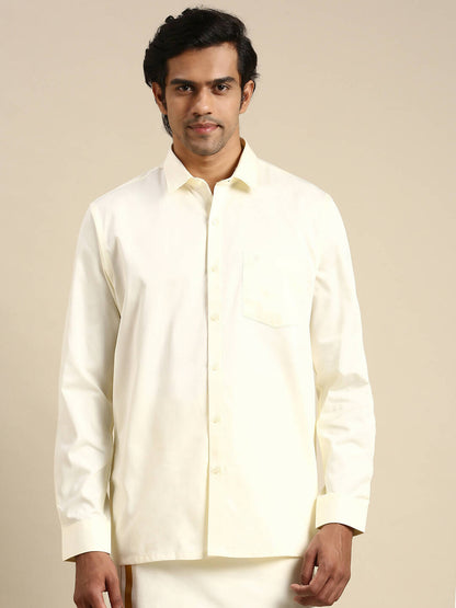 Ramraj Cotton Mens Cotton Cream Colour Full Sleeve Shirt