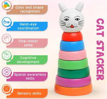 Matoyi Trapezium Rattle & Cat Stacker & Flat disk Rattle & Color Bowling Pin For Kids