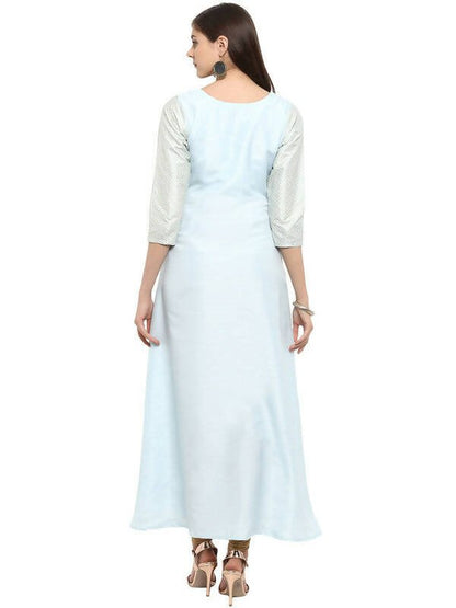Ahalyaa Women Blue & Silver-Coloured Yoke Design A-Line Kurta