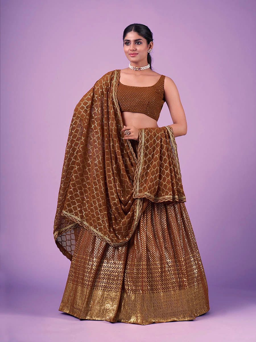 Myra Brown Georgette Embroidered Designer Lehenga