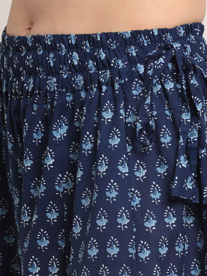 TAG 7 Women Navy Blue Ethnic Motif Printed Cotton Palazzo