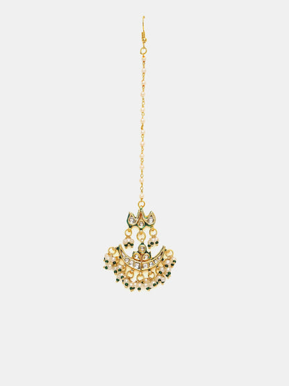 Ruby Raang Gold Polished Gold Kundan Maang Tikka