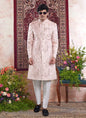 Raivat Ethnic Banarasi Jacquard Embroidery Indo Western Sherwani In Pink Colour