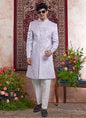Raivat Ethnic Banarasi Jacquard Embroidery Indo Western Sherwani In Blue Colour