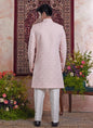 Raivat Ethnic Banarasi Jacquard Embroidery Indo Western Sherwani In Pink Colour
