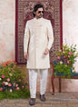Raivat Ethnic Banarasi Jacquard Embroidery Indo Western Sherwani In Yellow Colour