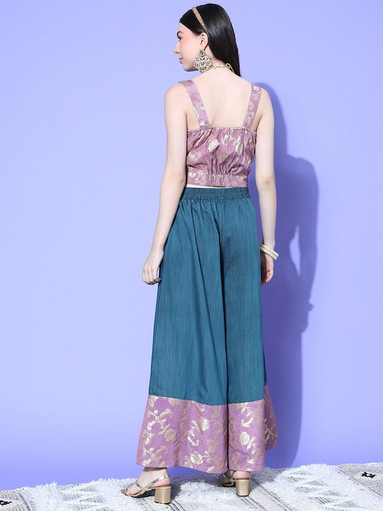 InWeave Women's Mauve Brocade Strappy Top W Teal Mauve Brocade Palazzo Set