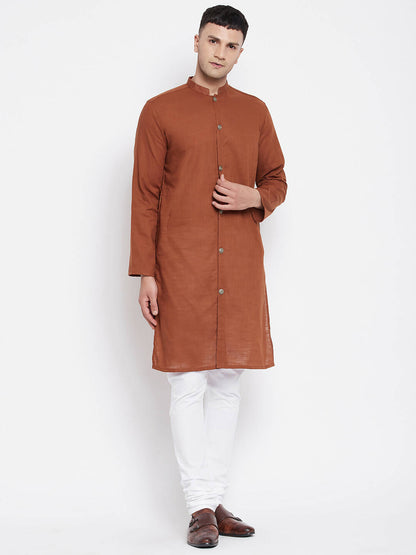 Even Apparels Brown Pure Cotton Men's Sherwani Kurta With Open Front