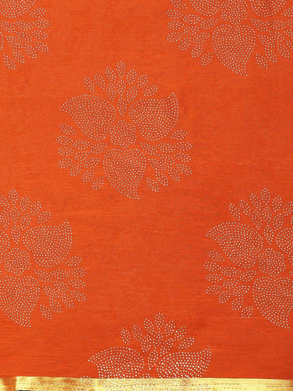 Saree Mall Orange & Gold-Toned Zari Sarees