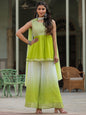 Juniper Women's Green Solid Georgette Kurta Pant & Dupatta Set With Mirror & Thread Work