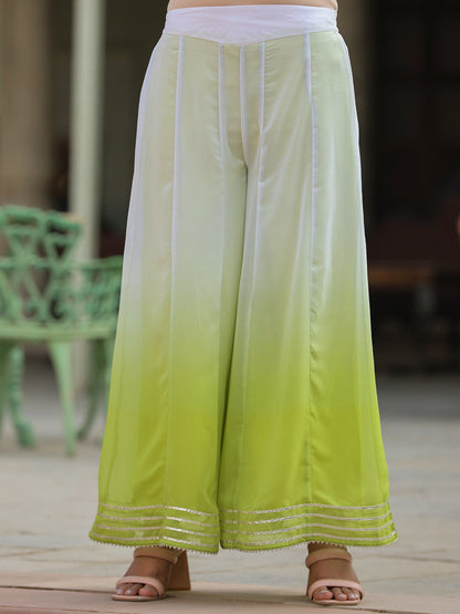 Juniper Women's Green Solid Georgette Kurta Pant & Dupatta Set With Mirror & Thread Work