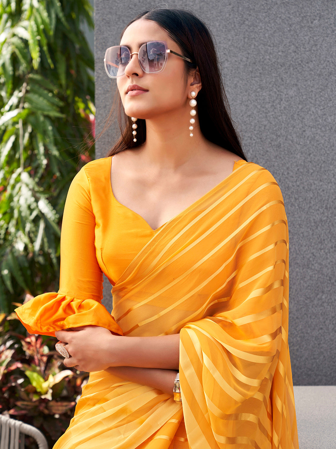 Tikhi Imli Striped Georgette Ready to Wear Saree