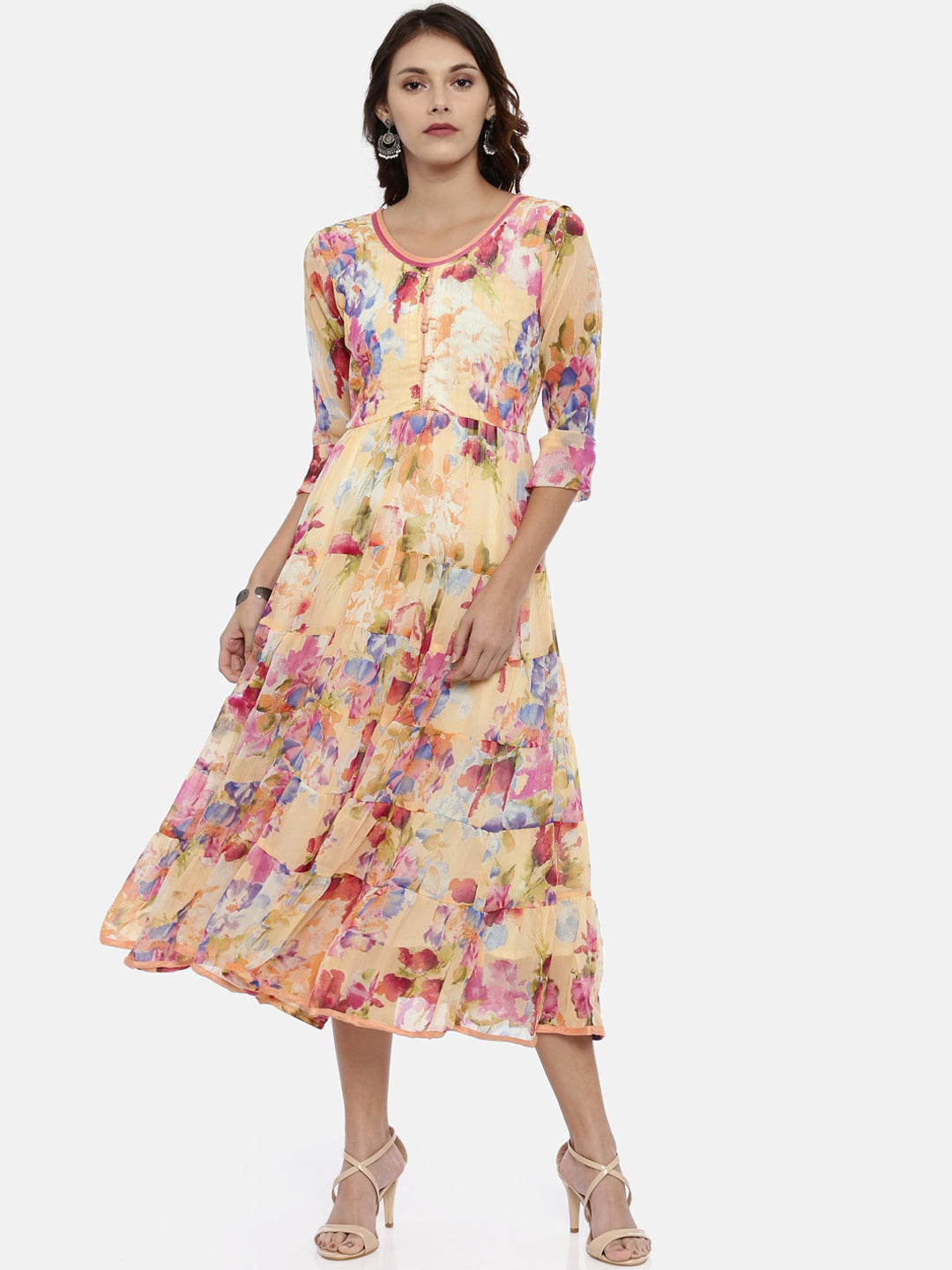 Souchii Women Multicoloured Floral Print Fit And Flare Dress