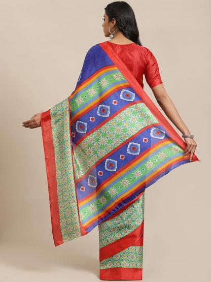 Saree Mall Blue & Off-White Dyed Effect Saree