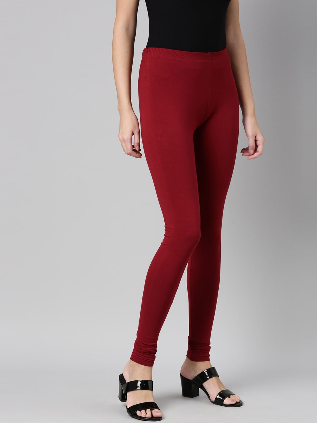 Souchii Maroon Solid Churidar-Length Leggings