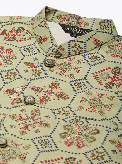 Sojanya Men Green Ethnic Motifs Kurta with Pyjama & Nehru Jacket
