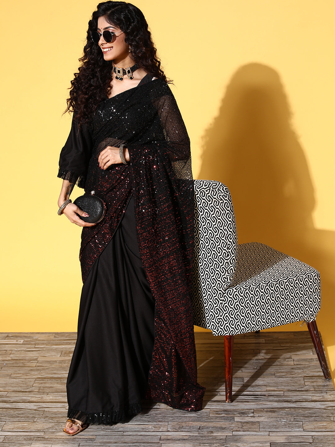 Tikhi Imli Woman Embellished Sequinned Satin Saree