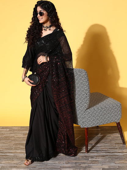 Tikhi Imli Woman Embellished Sequinned Satin Saree