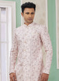 Raivat Ethnic Banarasi Jacquard Embroidery Indo Western Sherwani In Pink Colour