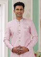 Raivat Ethnic Banarasi Jacquard Embroidery Indo Western Sherwani In Pink Colour