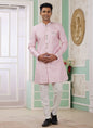 Raivat Ethnic Banarasi Jacquard Embroidery Indo Western Sherwani In Pink Colour