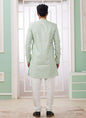 Raivat Ethnic Banarasi Jacquard Embroidery Indo Western Sherwani In Green Colour