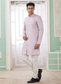 Raivat Ethnic Banarasi Jacquard Embroidery Indo Western Sherwani In Pink Colour