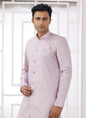 Raivat Ethnic Banarasi Jacquard Embroidery Indo Western Sherwani In Pink Colour