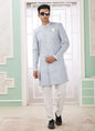 Raivat Ethnic Banarasi Jacquard Embroidery Indo Western Sherwani In Blue Colour