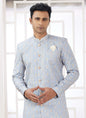 Raivat Ethnic Banarasi Jacquard Embroidery Indo Western Sherwani In Blue Colour