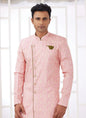 Raivat Ethnic Banarasi Jacquard Embroidery Indo Western Sherwani In Dark Pink Colour