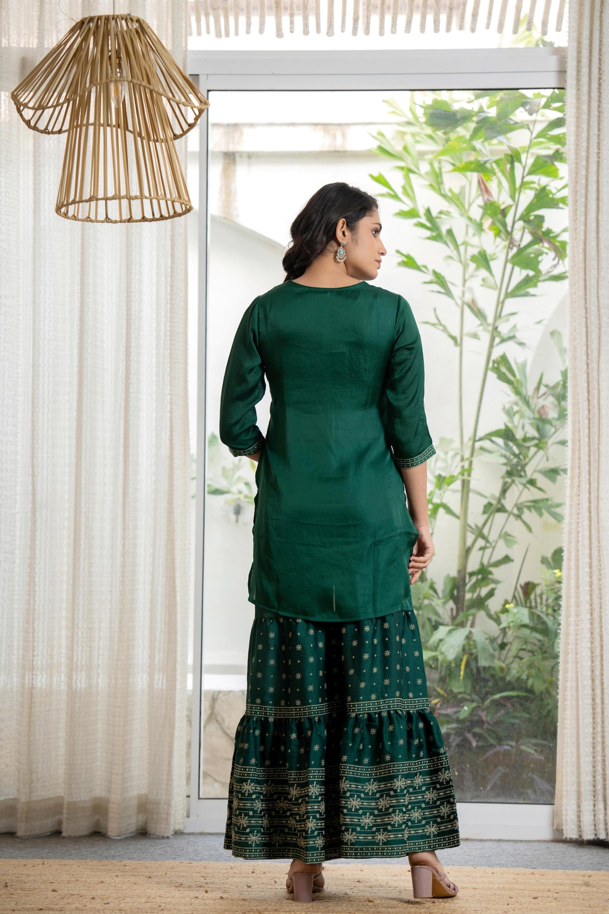 Juniper Women's Green Viscose Rayon Self Design Sharara Set