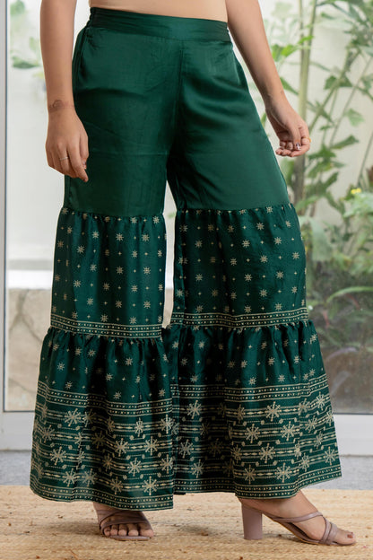 Juniper Women's Green Viscose Rayon Self Design Sharara Set