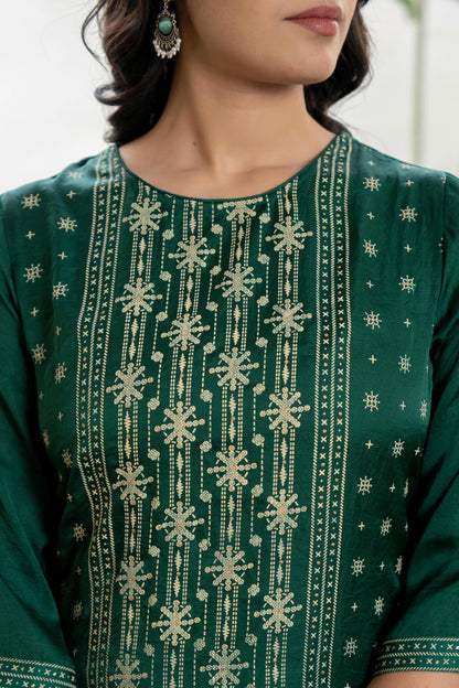 Juniper Women's Green Viscose Rayon Self Design Sharara Set