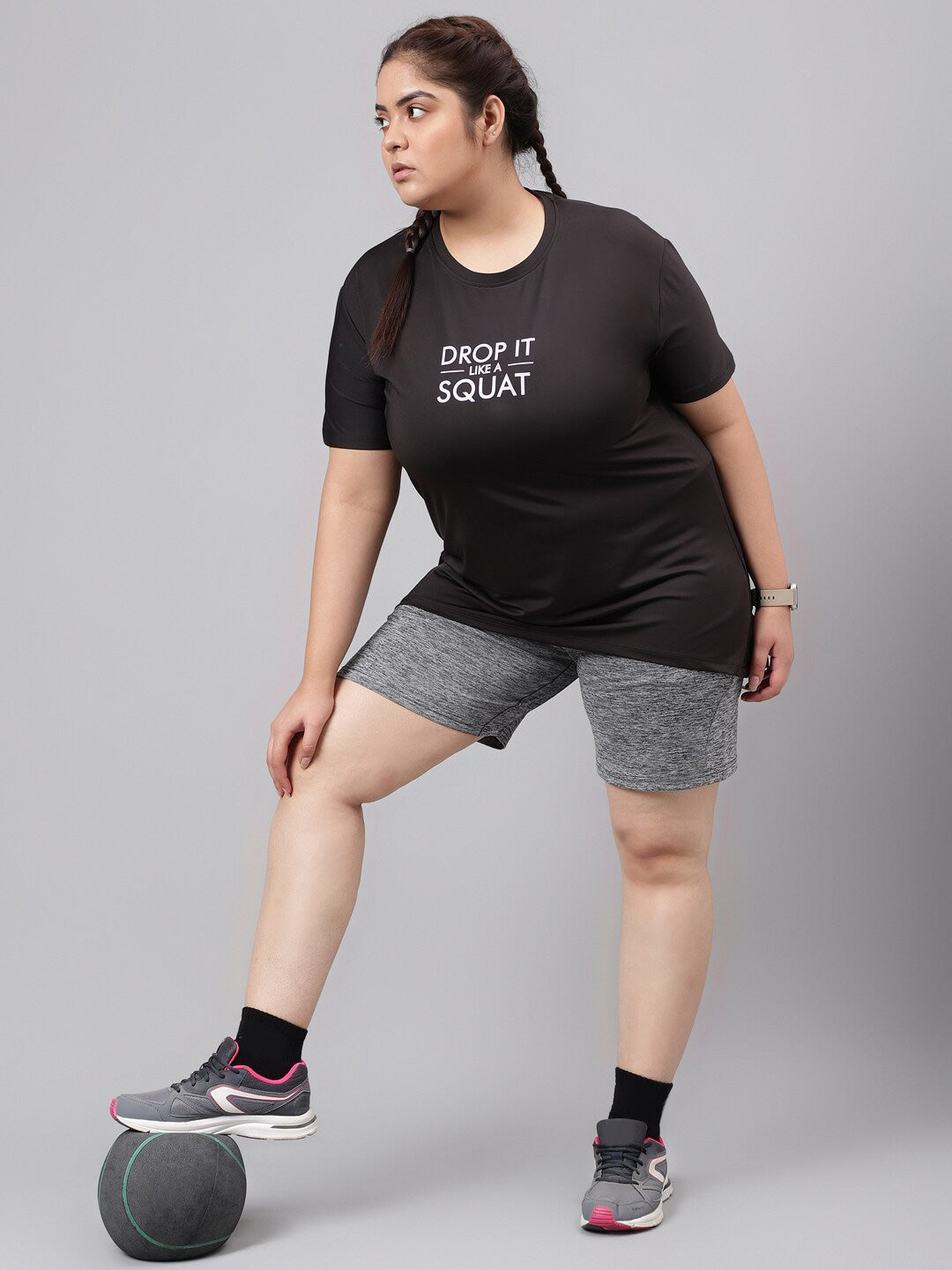 MKH Plus Size Typography Printed Drop-Shoulder Sleeves Relaxed Fit Dri-FIT T-shirt