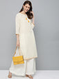 HERE&NOW Women Off-White & Mustard Yellow Geometric Printed Straight Kurta