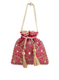 Masq Pink & Gold-Toned Embellished Embroidered Potli Clutch