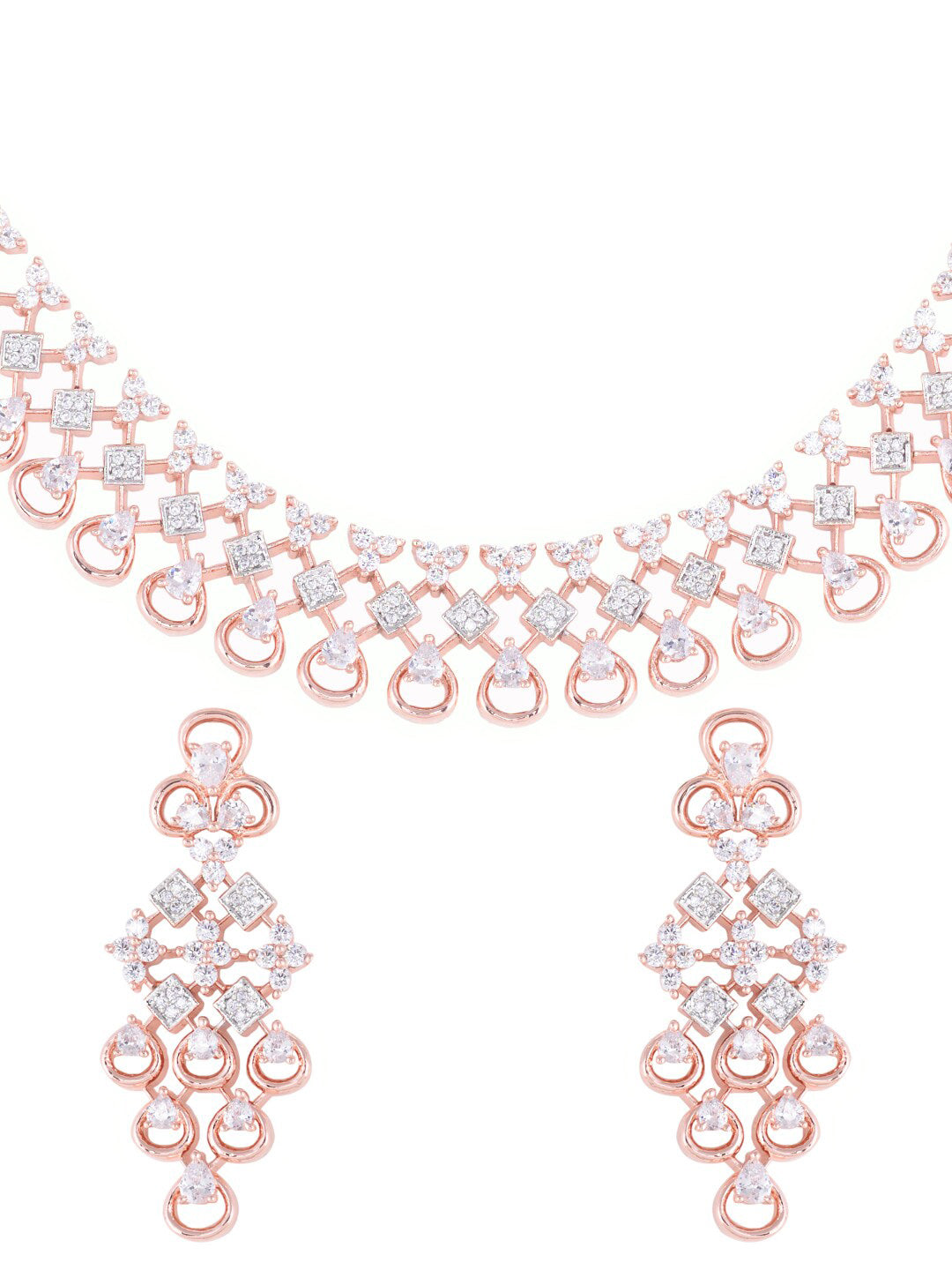 Saraf RS Jewellery Rose Gold-Polished White AD-Studded Handcrafted Jewellery Set