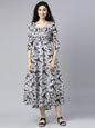 Souchii White Floral Layered Chiffon Empire Midi Dress