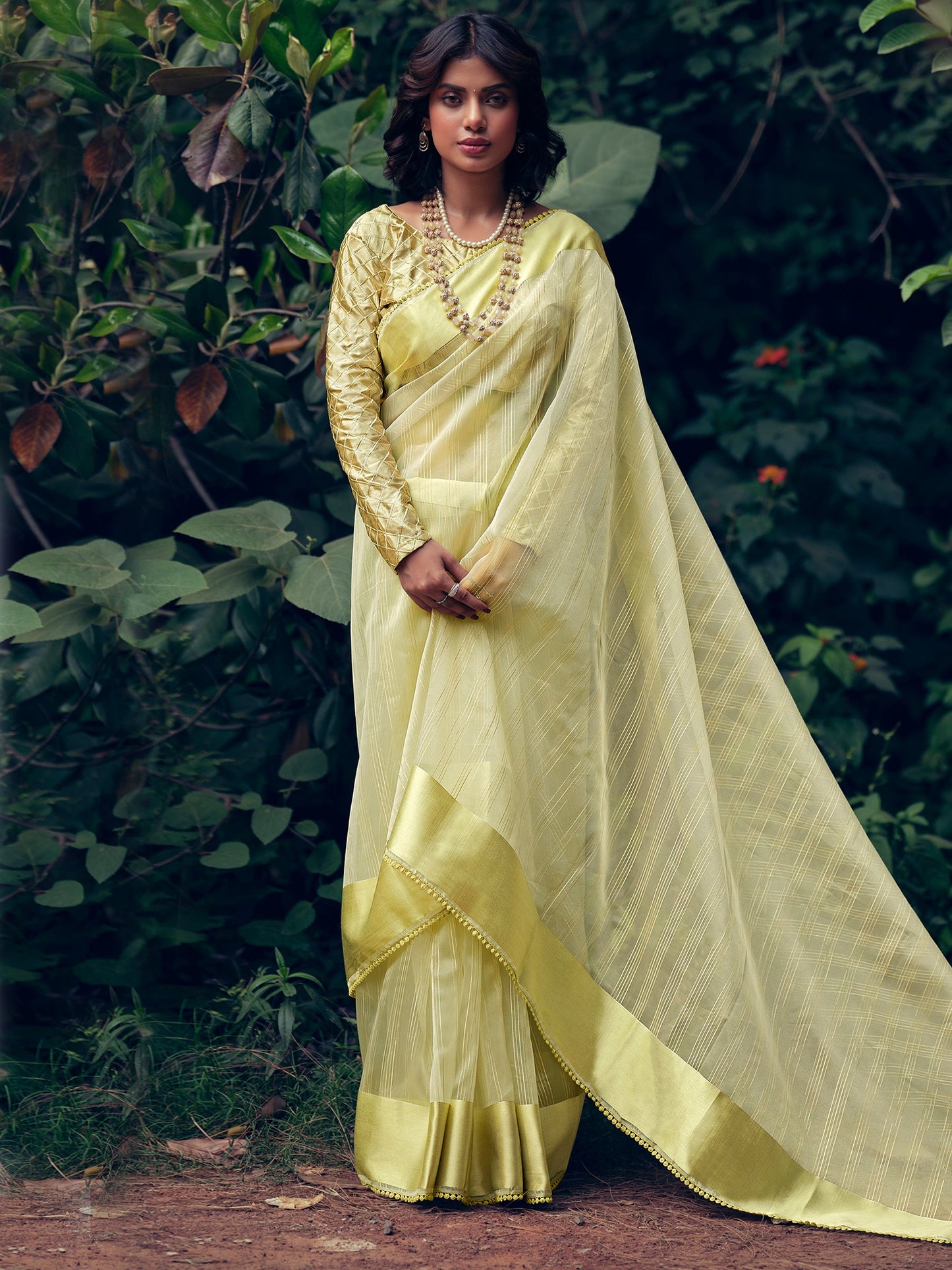 Stylee Lifestyle Green Organza Woven Saree