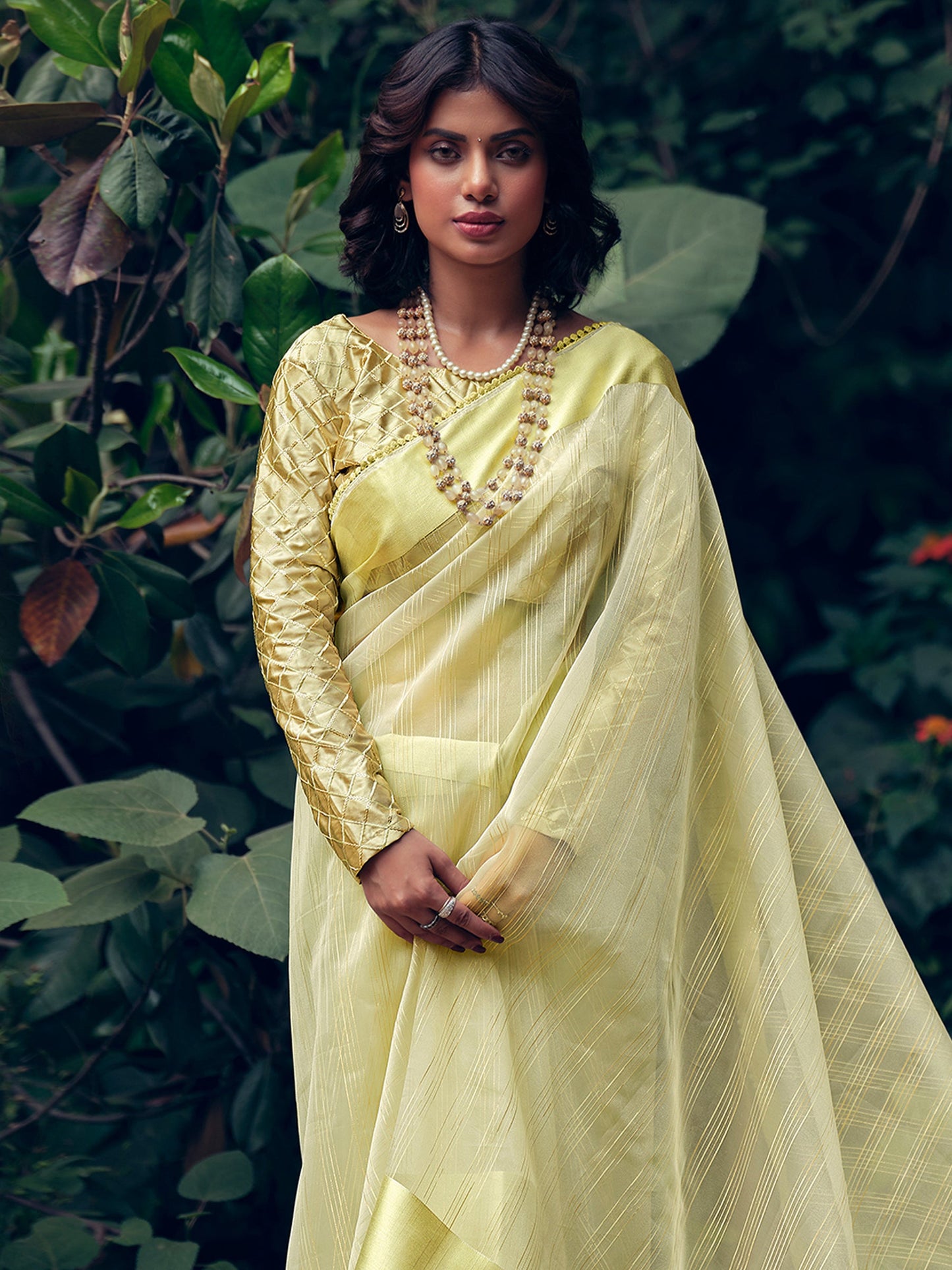 Stylee Lifestyle Green Organza Woven Saree