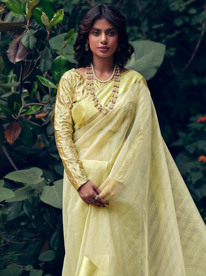Stylee Lifestyle Green Organza Woven Saree
